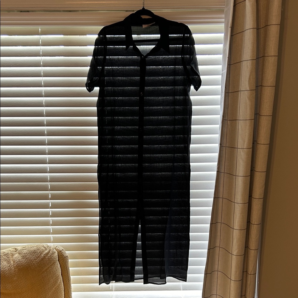 TALULAH Black Sheer Button-Front Maxi Cover-Up/ Dress- large